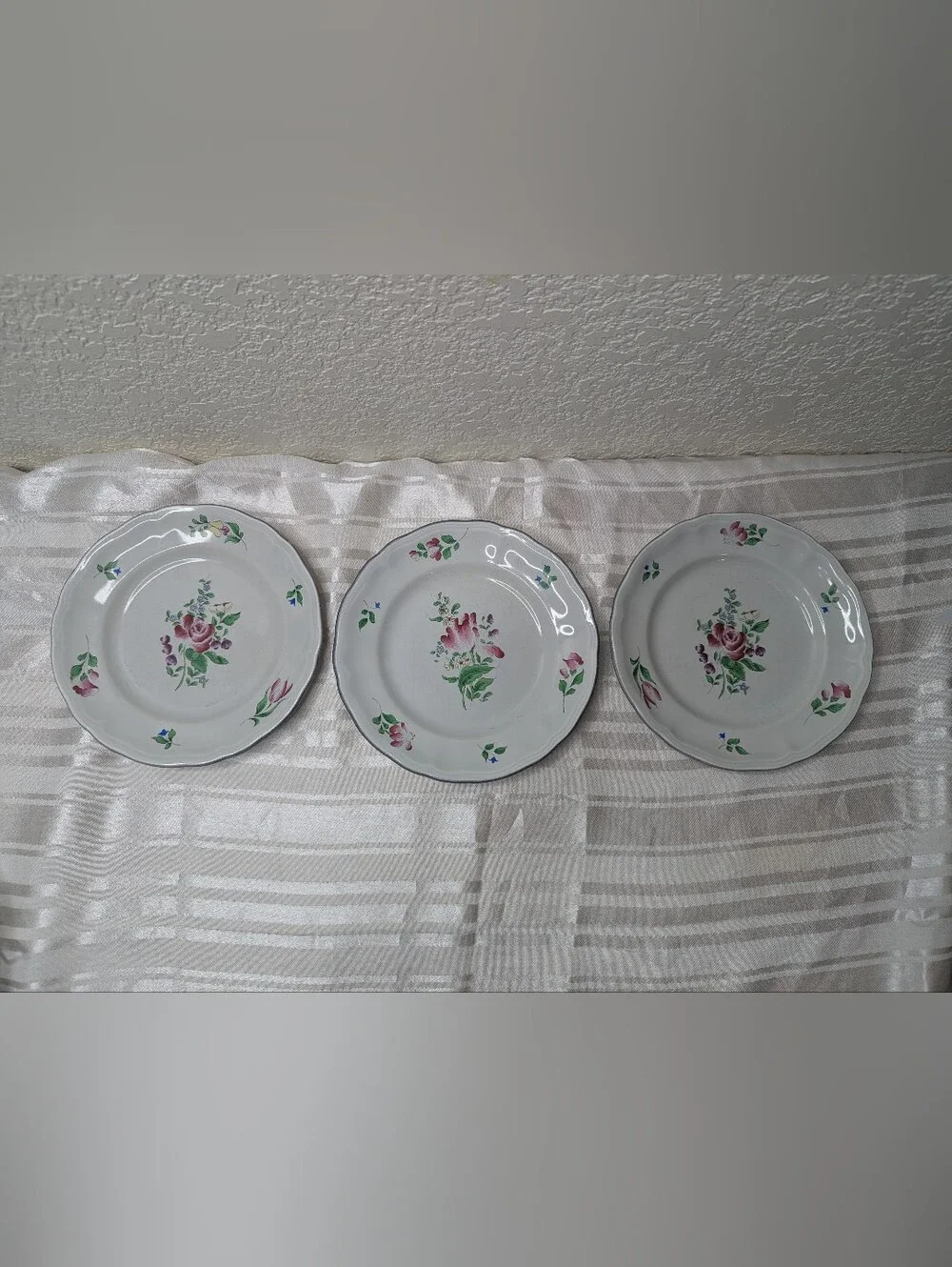 K&G Luneville Old Strasbourg Plates France Antique Off White Pink Floral Cottage